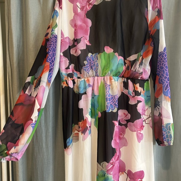 Elegant Floral Long Sleeve Dress - Multicolor - Picture 2 of 7